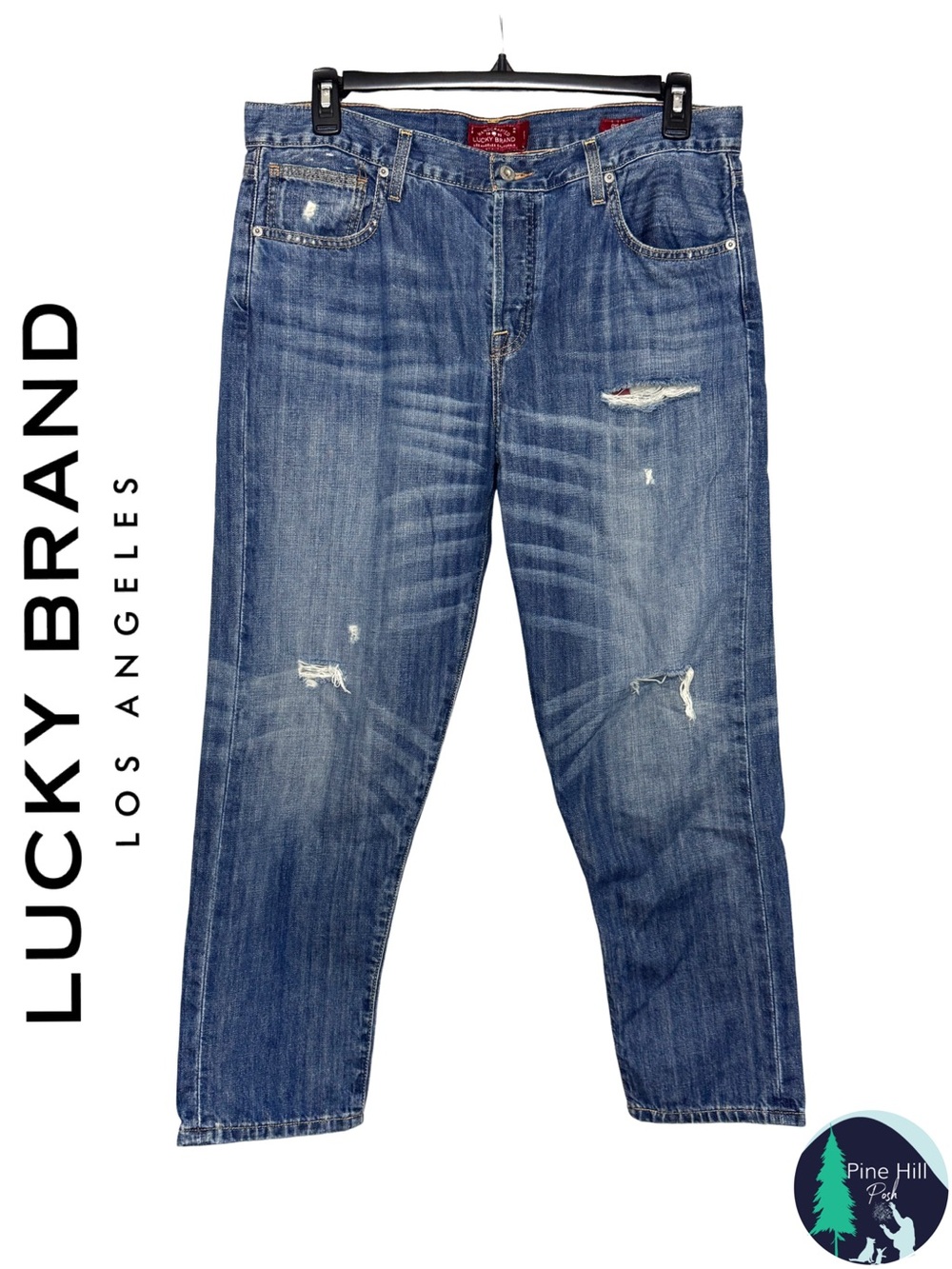Lucky Brand Boyfriend Jeans Womens 12 / 31 High Rise Straight Leg Distressed EUC